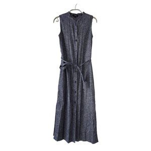 Theory Women Sleeveless Linen Blend Chambray Long Dress